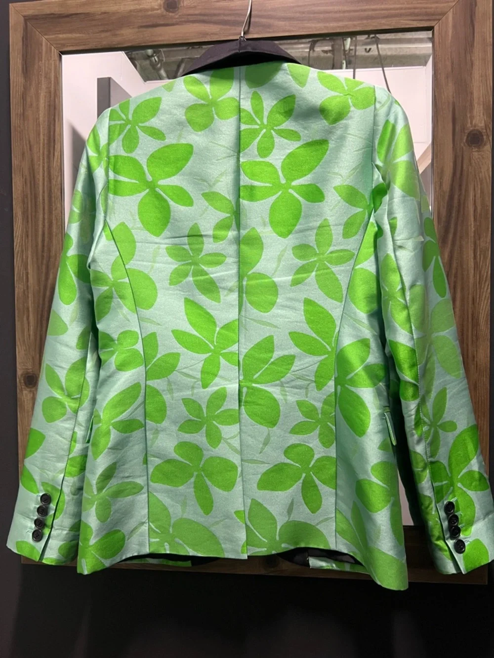 NWT SMYTHE Smoking Jacket BLAZER in Hawaiian floral print Green + Aqua SIZE 4 - Picture 5 of 6